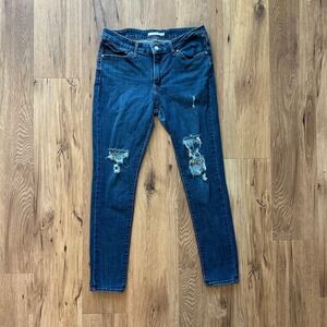 Levis 711 Skinny Jeans Womens 31 Blue Distressed Ripped Denim Mid Rise Pants